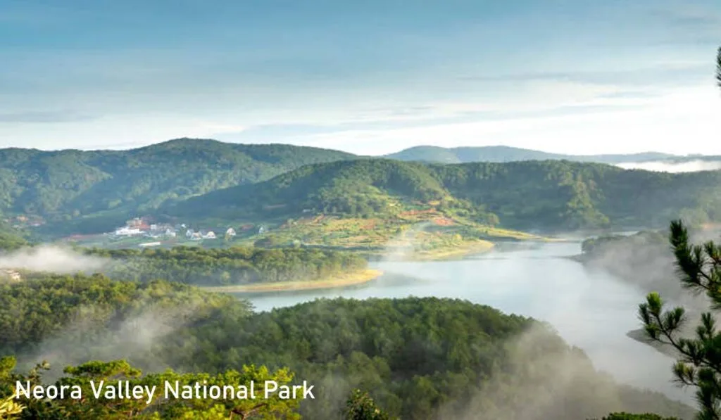 Neora Vally National Park landscaape with fog and mountains